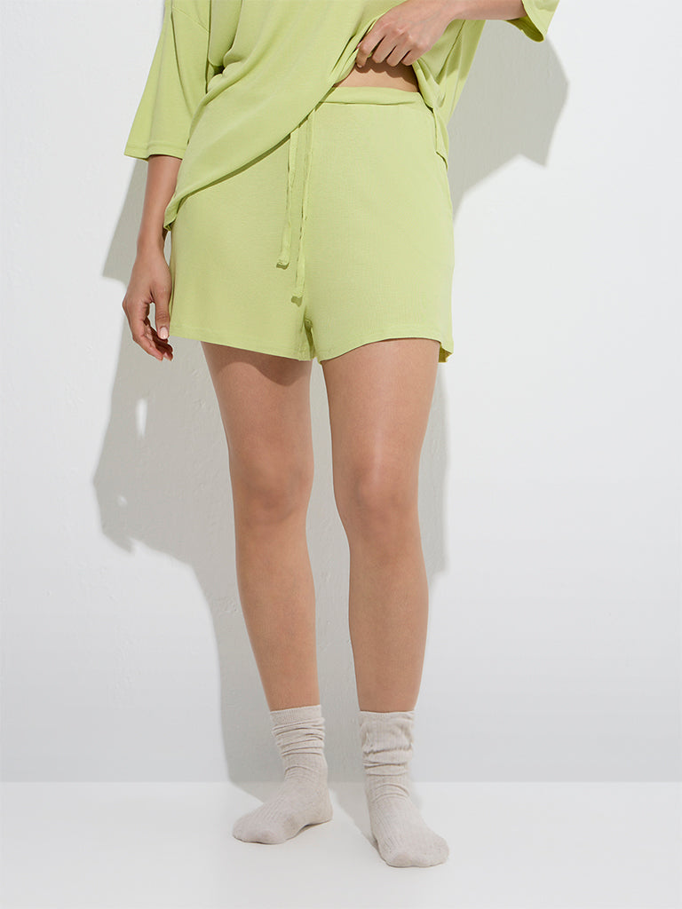 Wunderlove Lime Ribbed High-Rise Lounge Shorts - Image 2