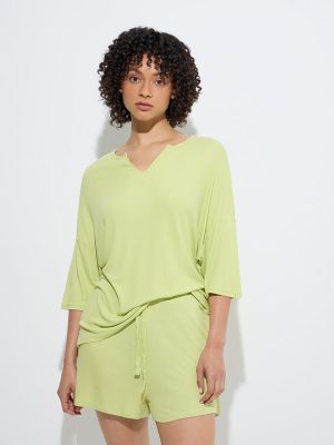 Wunderlove Lime Ribbed-Textured Top