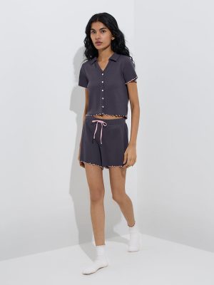 Superstar Charcoal Ribbed High-Rise Cotton-Blend Shorts