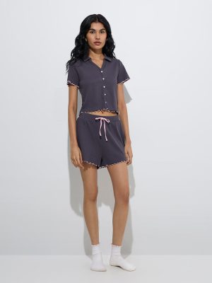 Superstar Charcoal Ribbed Cotton-Blend Shirt