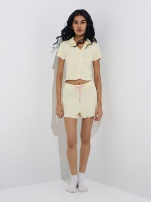 Superstar Yellow Ribbed-Textured Cotton-Blend Top