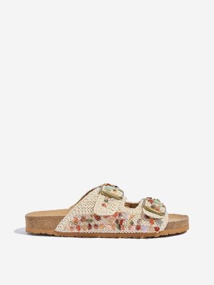 LUNA BLU Ivory Embellished Slip-On Sandals
