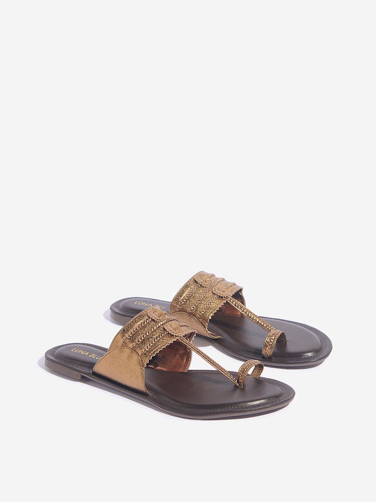 LUNA BLU Bronze Kolhapuri Sandals - Image 2