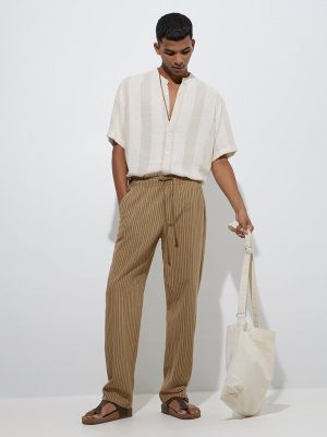 ETA Mustard Striped Relaxed-Fit Mid-Rise Cotton Chinos