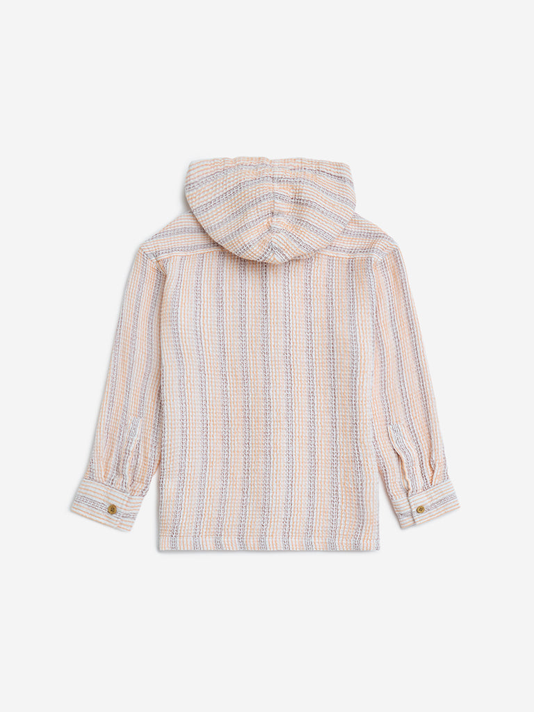 HOP Kids Orange Striped Hooded Cotton Shirt - Image 3