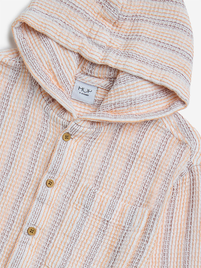 HOP Kids Orange Striped Hooded Cotton Shirt - Image 4