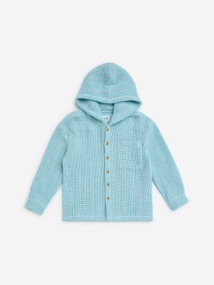 HOP Kids Aqua Striped Knit-Textured Cotton Shirt