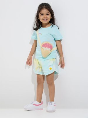 HOP Kids Yellow Tie-Dye Printed Mid-Rise Cotton Shorts