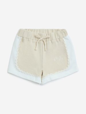 HOP Kids Beige Scallop Detailed Cotton Shorts