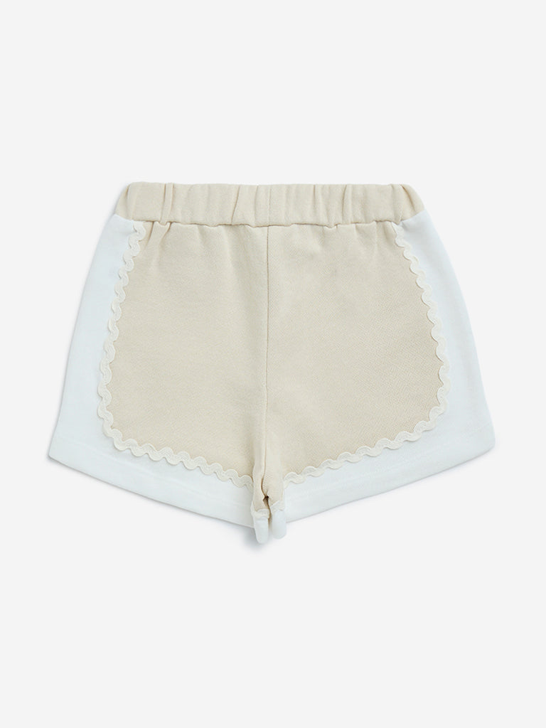 HOP Kids Beige Scallop Detailed Cotton Shorts - Image 2