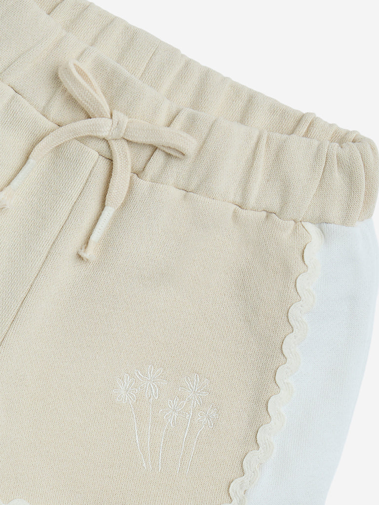 HOP Kids Beige Scallop Detailed Cotton Shorts - Image 3