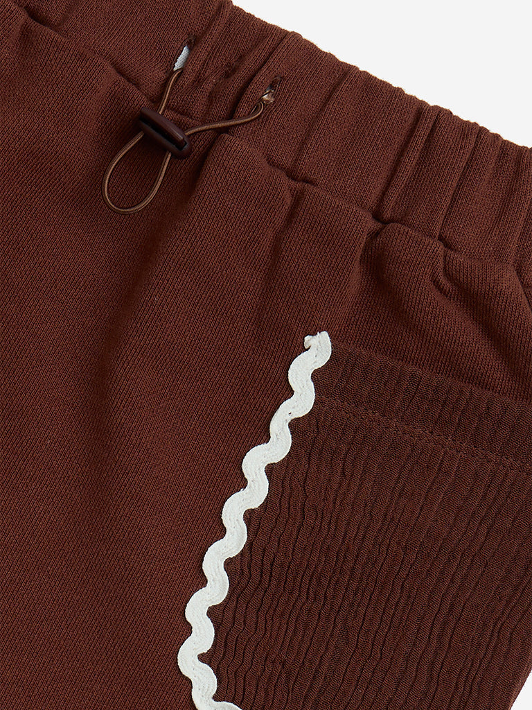 HOP Kids Dark Brown Solid High-Rise Cotton Skirt - Image 3