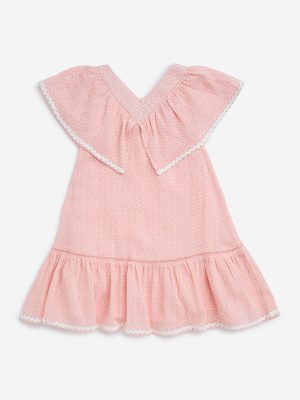 HOP Kids Coral Floral Printed Cotton A-Line Dress