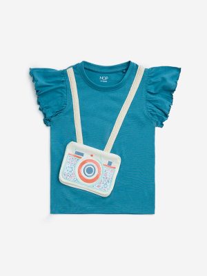 HOP Kids Teal Camera Appliqué Cotton Top