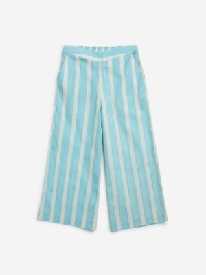 Utsa Kids Aqua Striped Cotton-Blend Ethnic Pants - (2-8yrs)
