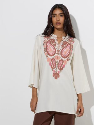 Utsa Cream Paisley Embroidered Tunic