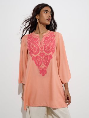 Utsa Coral Paisley Embroidered Tunic