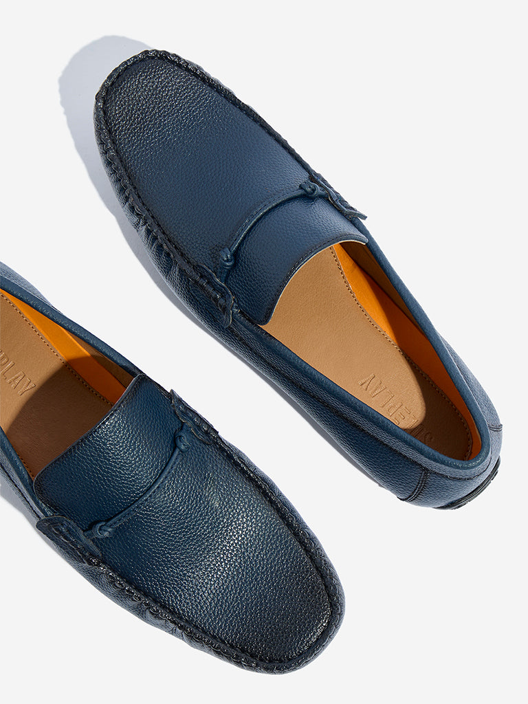 SOLEPLAY Blue Solid Leather Loafers - Image 3