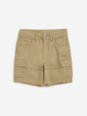 HOP Kids Taupe Mid-Rise Cotton-Blend Shorts