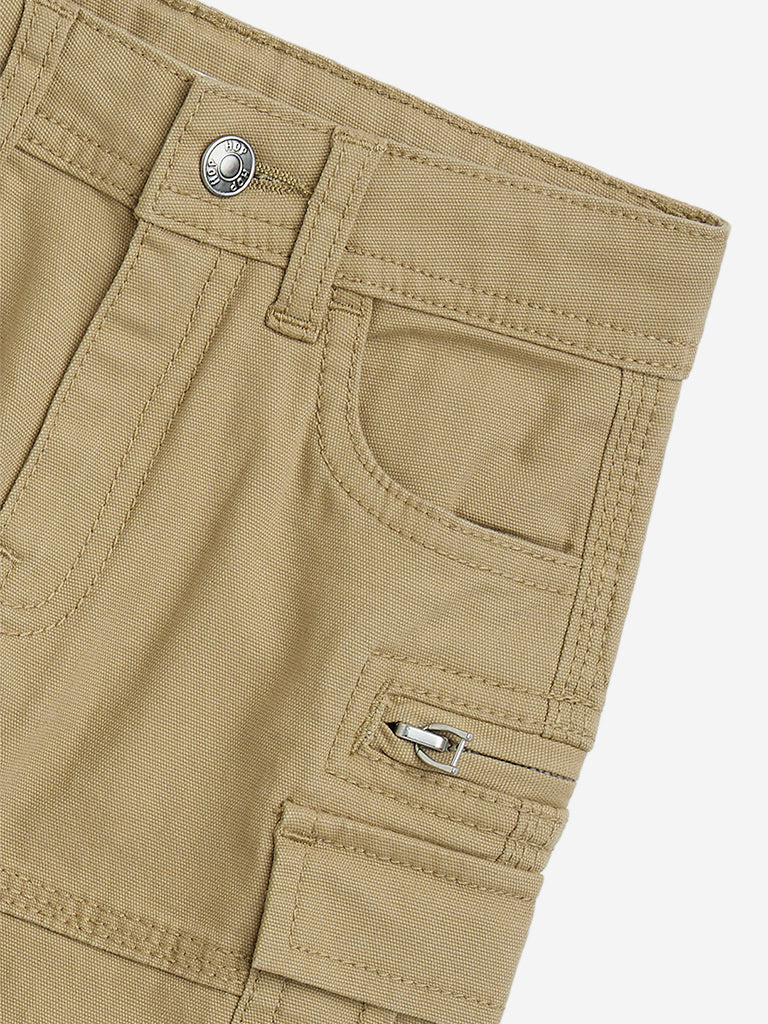 HOP Kids Taupe Mid-Rise Cotton-Blend Shorts - Image 3