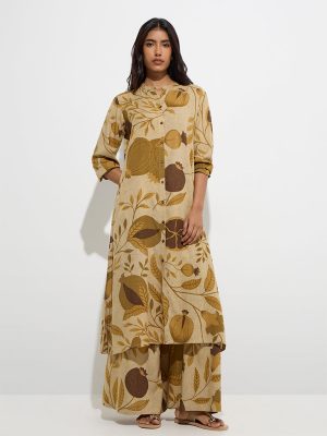 Utsa Beige Anar Printed A-Line Kurta