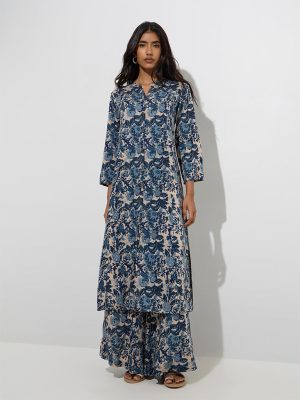 Utsa Indigo Floral Detailed Palazzos