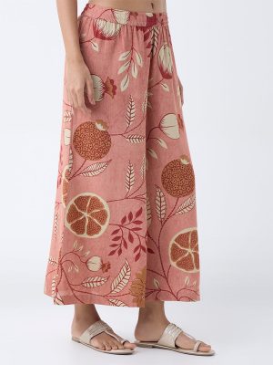 Utsa Red Botanical Pattern Palazzos