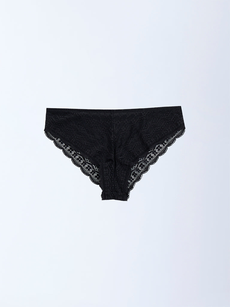 Wunderlove Black Lace-Detailed Brazilian Briefs - Image 5