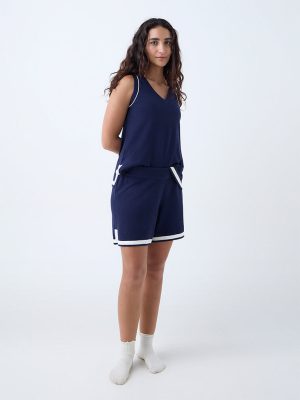 Wunderlove Navy Solid High-Rise Shorts