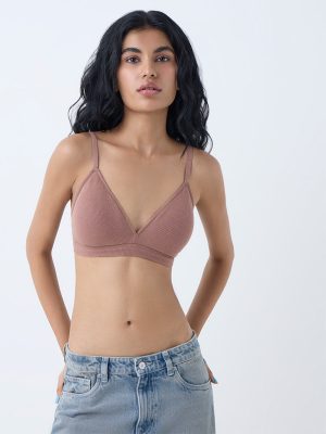 Superstar Brown Waffle-Textured Cotton-Blend Padded Bra