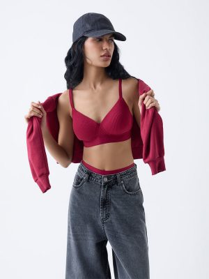 Superstar Red Ribbed-Textured Padded Bra