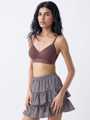 Superstar Brown Ribbed-Textured Padded Bra