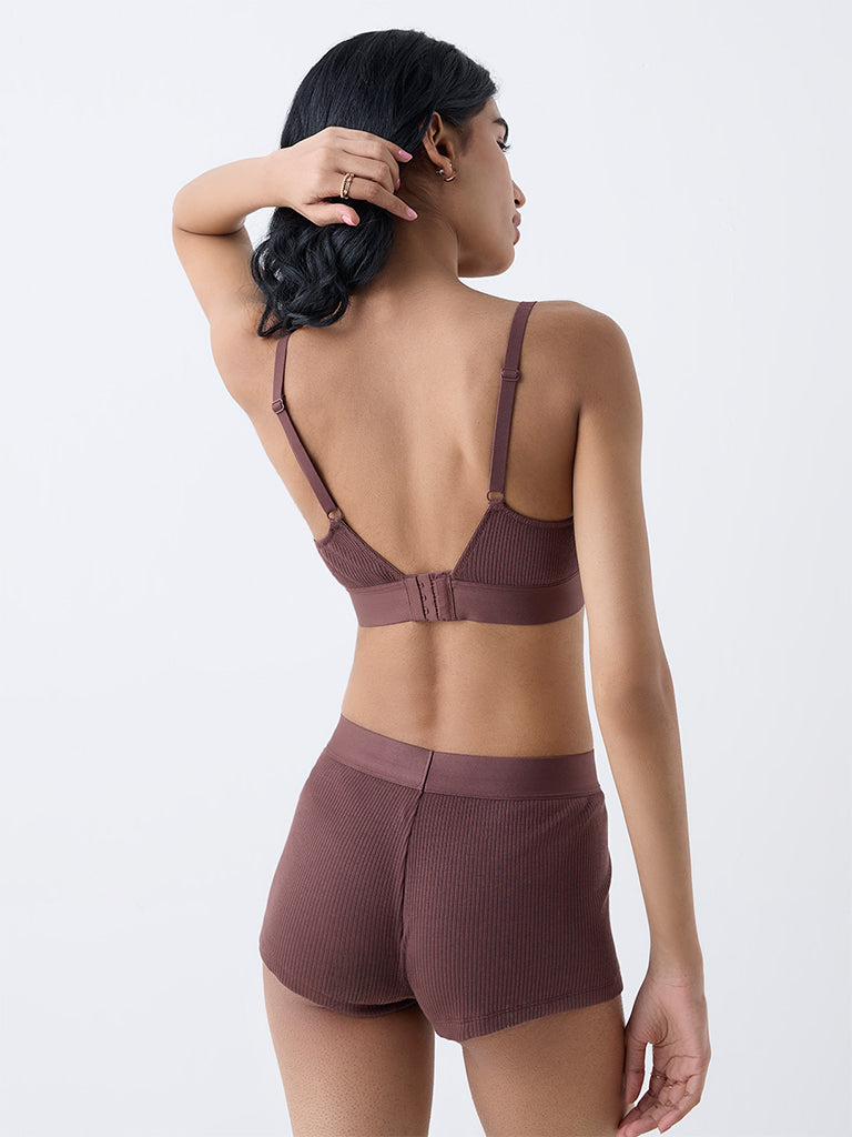 Superstar Brown Ribbed-Textured Padded Bra - Image 4