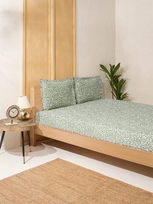 Westside Home Sage Leaf Pattern Queen Bed Sheet Set