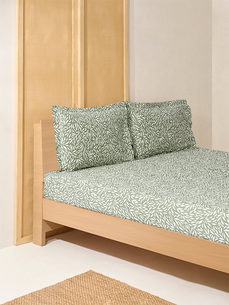 Westside Home Sage Leaf Pattern King Bed Sheet Set - Image 2