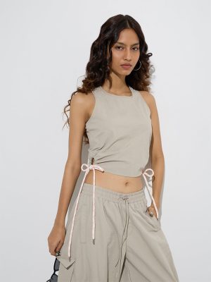 Nuon Beige Cut-Out Detailed Top