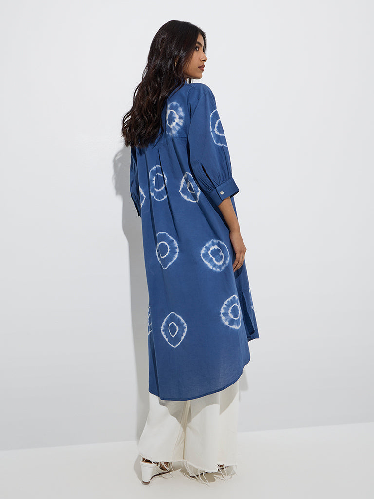 Utsa Blue Tie-Dye Design A-Line Cotton Kurta - Image 4