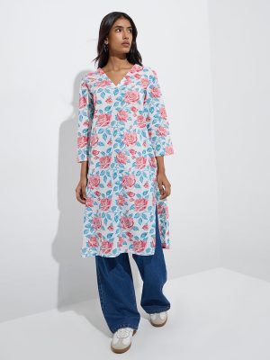 Utsa Multicolour Floral Design Cotton Straight Kurta