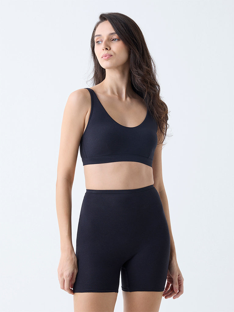 Wunderlove Black Cotton-Blend Shapewear Cycling Shorts