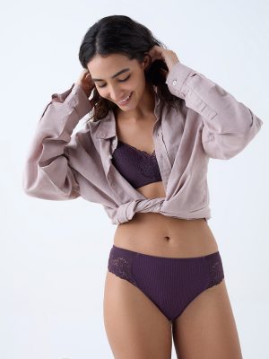 Wunderlove Purple Lace Detailed Hipster Briefs