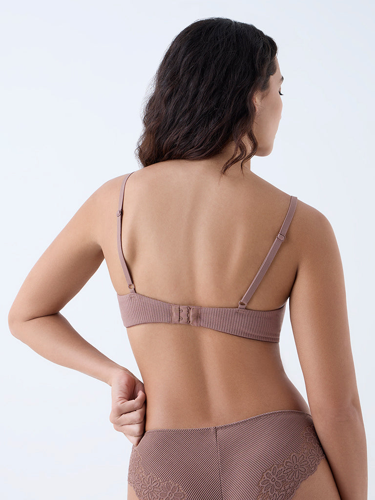 Wunderlove Dusty Pink Lace-Detailed Padded Bra - Image 4