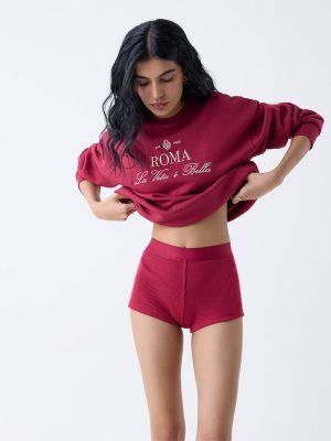 Superstar Red Ribbed-Textured Boy Shorts Briefs