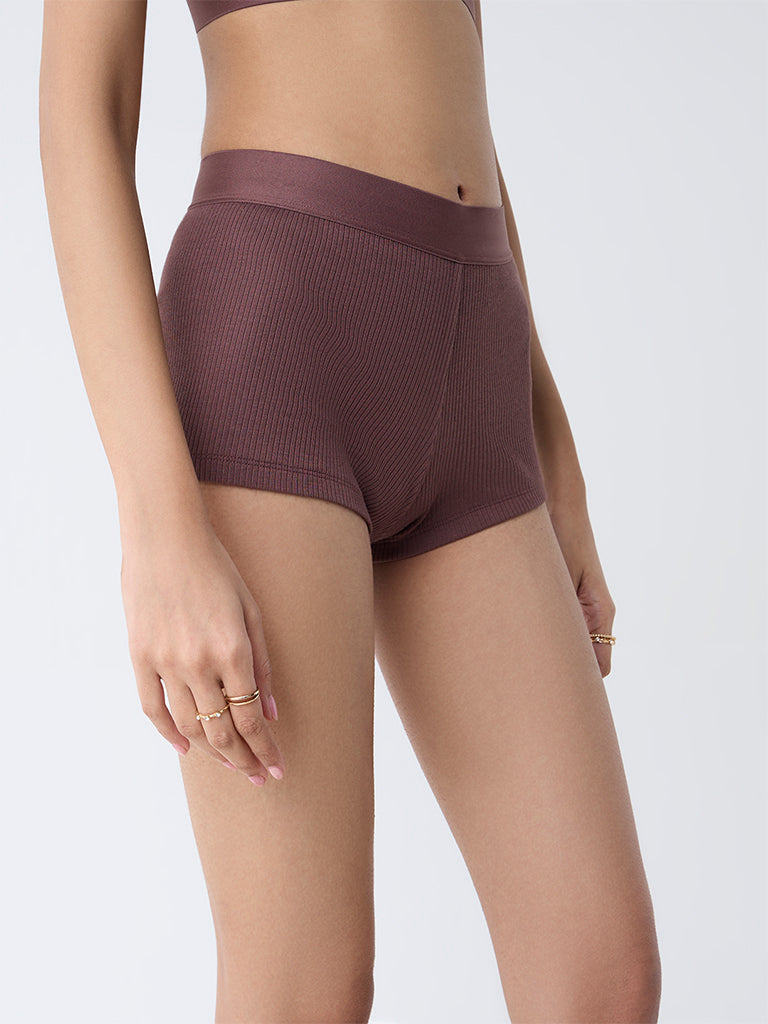 Superstar Brown Ribbed-Textured Boy Shorts Briefs - Image 2