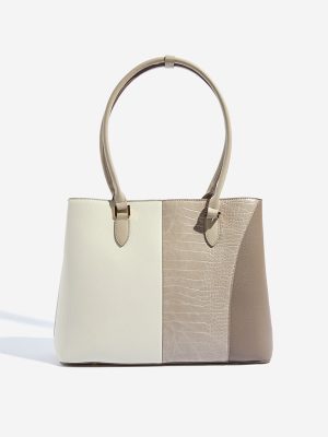 Westside Beige Colour-Blocked Textured Tote Bag