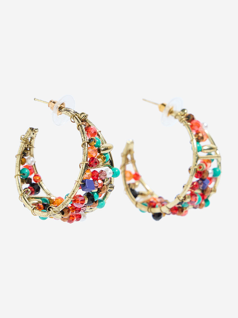 Westside Accessories Multicolour Beaded Half-Hoop Earrings - Image 2