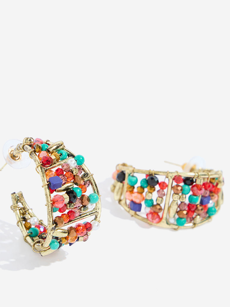 Westside Accessories Multicolour Beaded Half-Hoop Earrings - Image 3