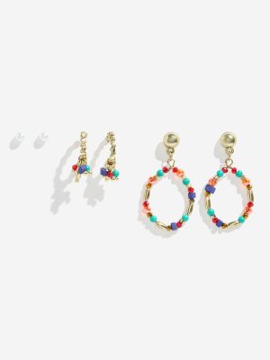 Westside Accessories Multicolour Beaded Stud & Hoop Earrings Set - Pack of 3