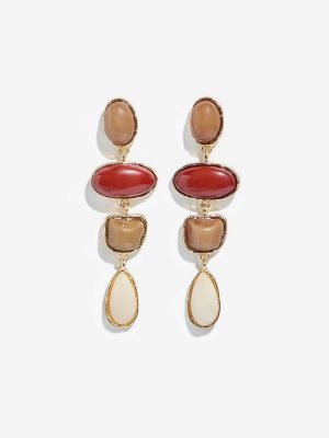 Westside Accessories Gold & Maroon Agate Dangler Earrings