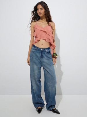 Nuon Dusty Coral Ruffled Top
