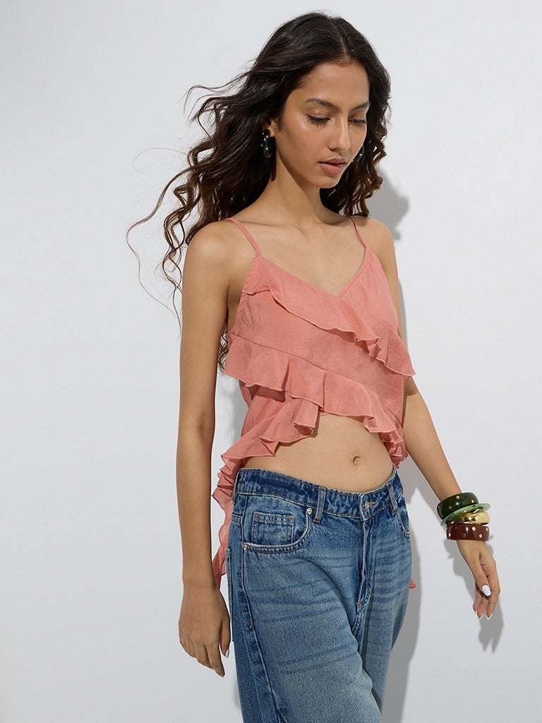 Nuon Dusty Coral Ruffled Top - Image 2